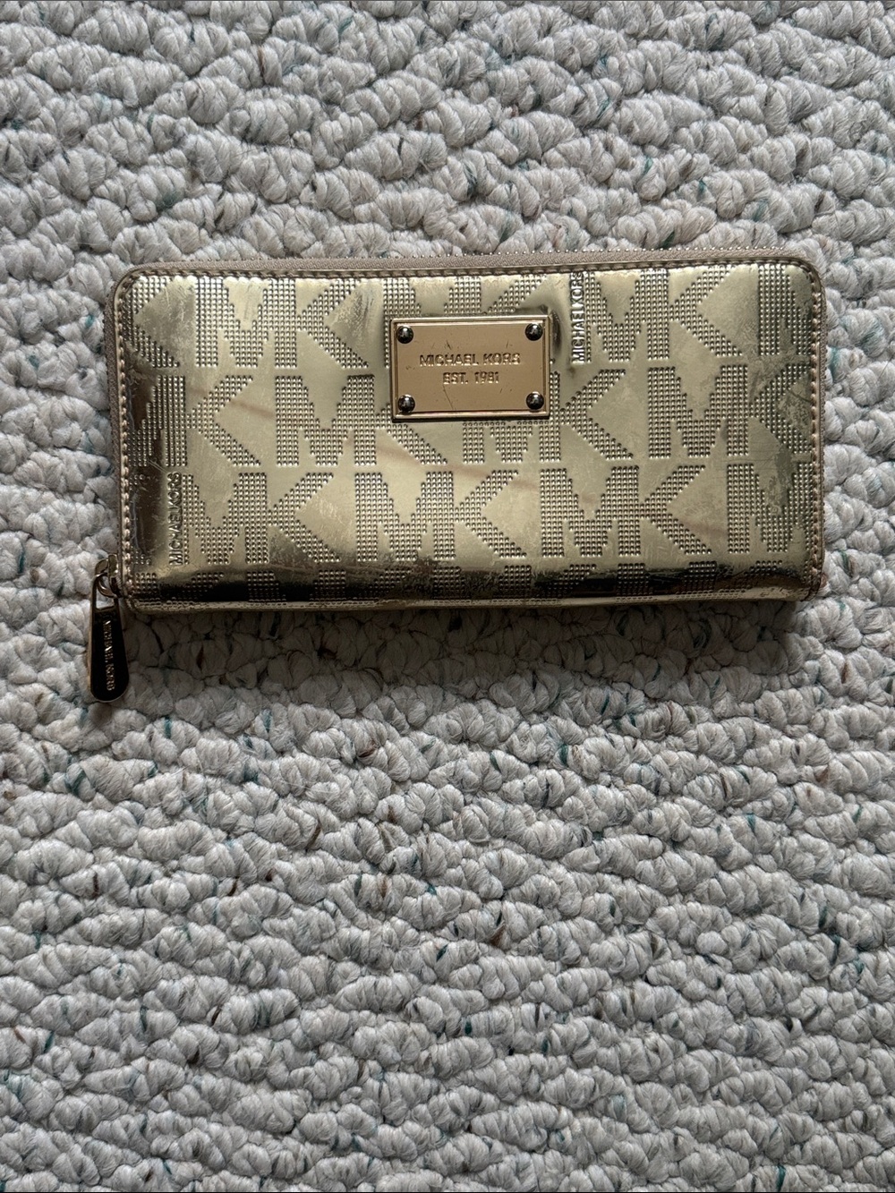 Michael Kors Metallic Gold MK Logo Zip Wallet